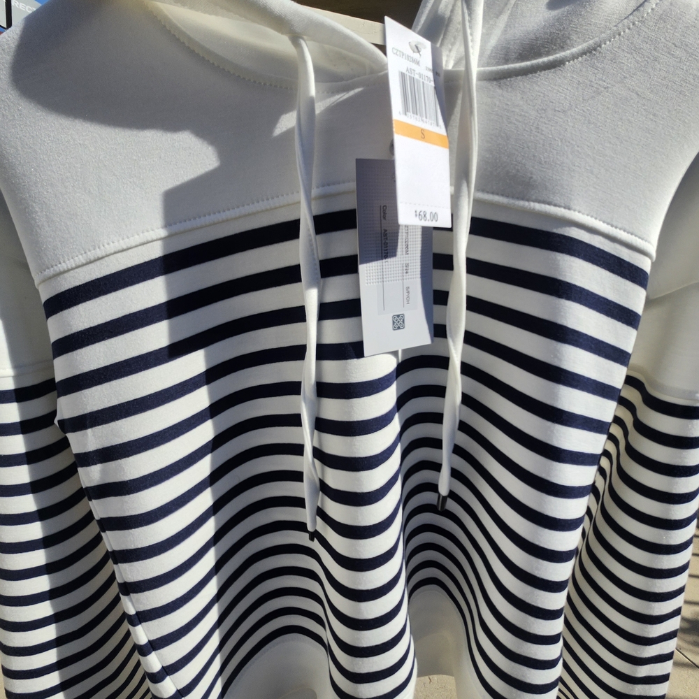 Cable & Gauge White and Black Striped Long Sleeve Dress